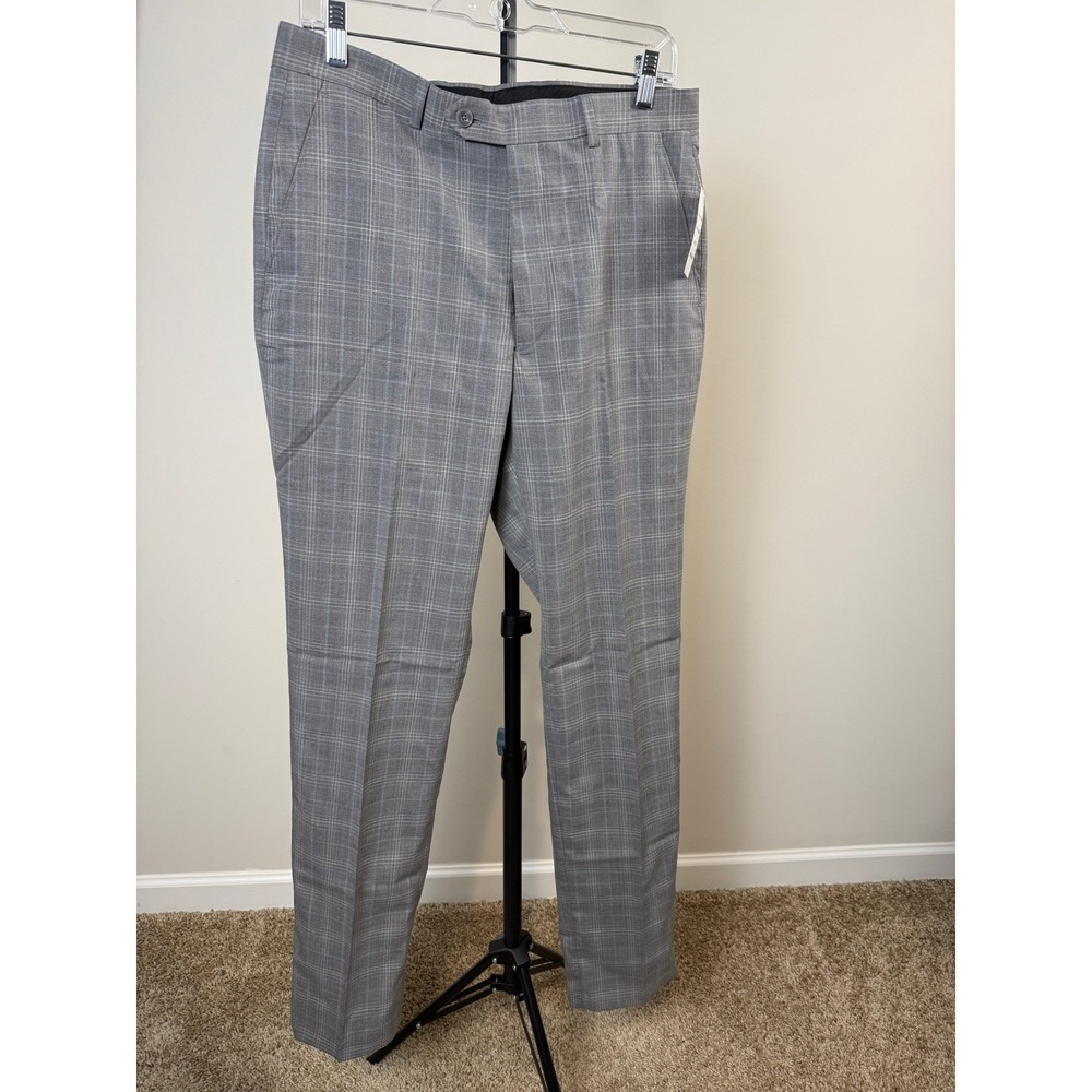 NEW‎ Michael Kors MacArthur Dress Pants Mens 32x34 Grey Blue Plaid Wool Stretch